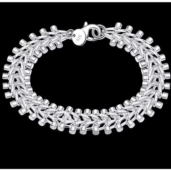 New Fine Geometric Spike Link Bracelet, 925 Plated Silver Color, Unisex 20CM - Picture 3 of 8